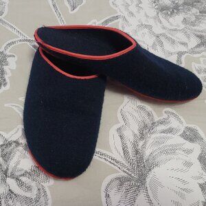 Vintage Navy Blue Wool Travel Slippers Marked "8" but fit 7- 7.5 M